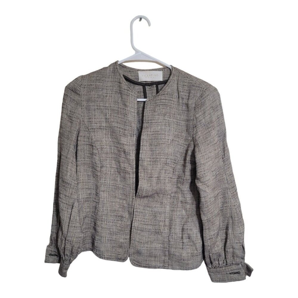 Valentino Roma Jacket Womens 8 Brown Italy Linen Blazer Career Boutique Gingham